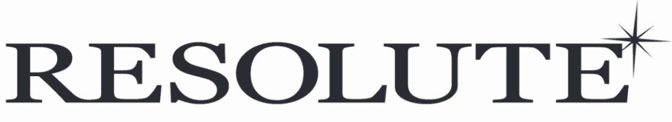 Resolute text with star accent design.